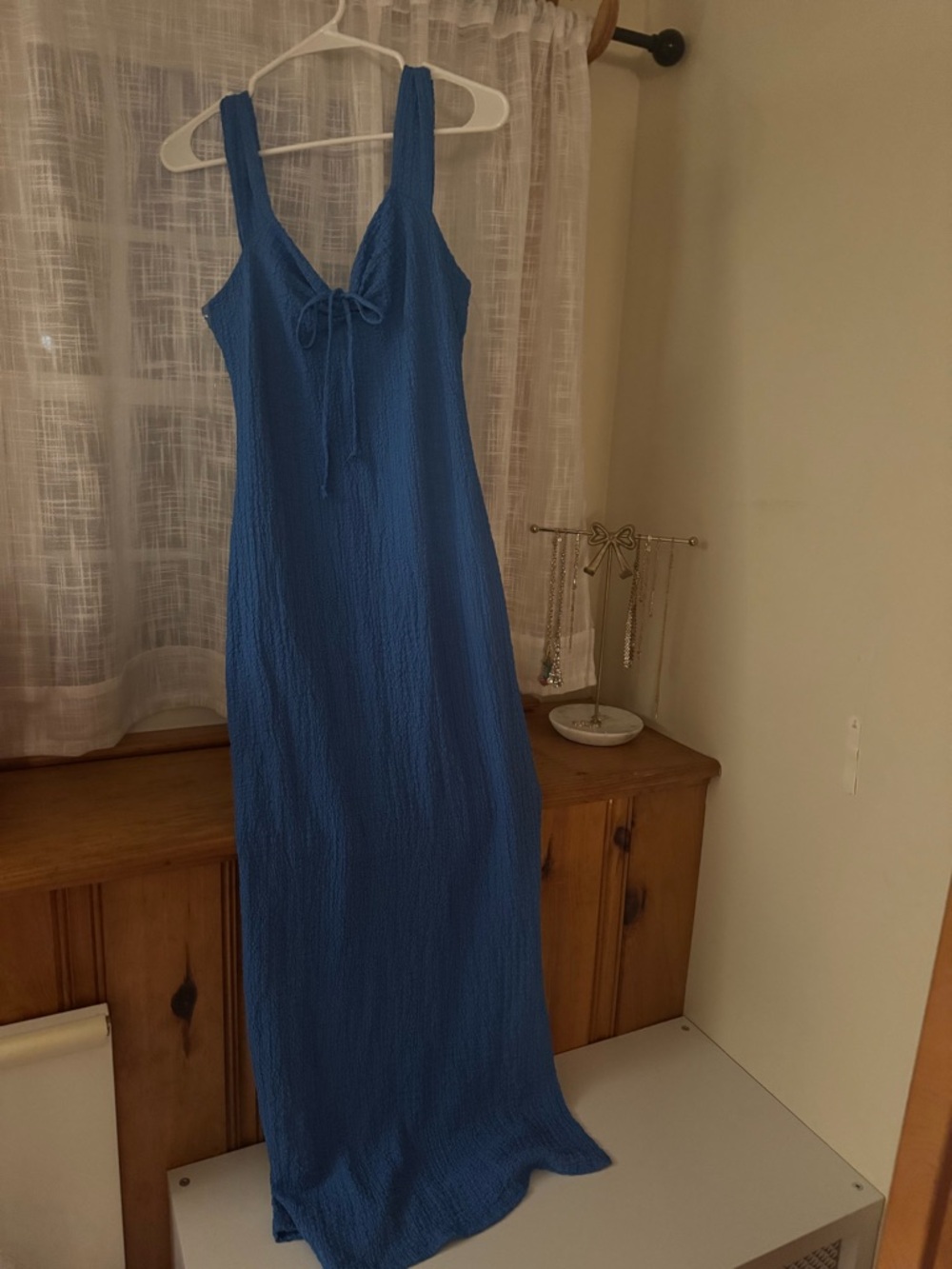 Blue Sleeveless Tie-Front Body Con Midi/Maxi Dress